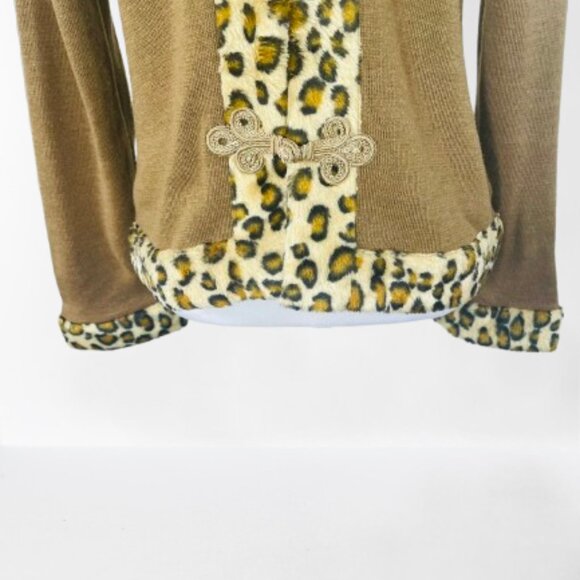 Vintage Victor Costa Wool Blend Cardigan Jacket Faux Fur Trim Golden Loops M Tan - Picture 3 of 8